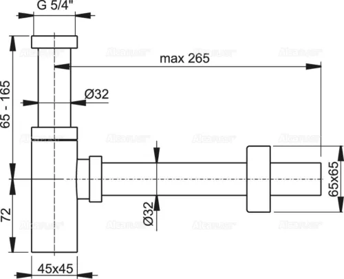 ALCA DESIGN mosdószifon DN32 fém, szögletes (A401)