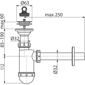   ALCA Mosdószifon DN32 rozsdamentes leeresztővel DN63 (A410)