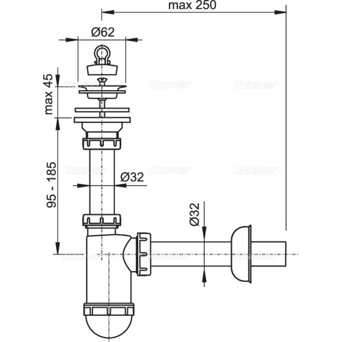ALCA mosdószifon DN32 rozsdamentes leeresztővel D63 (A411)