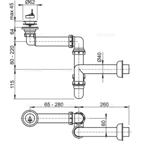   ALCA helytakarékos mosdószifon DN40, rozsdamentes leeresztővel DN63 (A413)