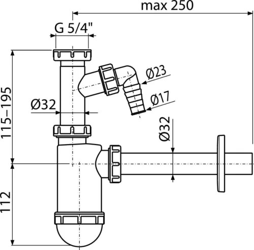 ALCA mosdószifon DN32 csatlakozóval, 5/4" hollanderrel (A430P)