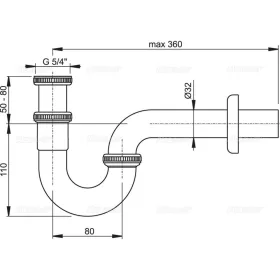   ALCA csőszifon mosdóhoz DN32, 5/4" hollanderrel, fém, króm (A432)