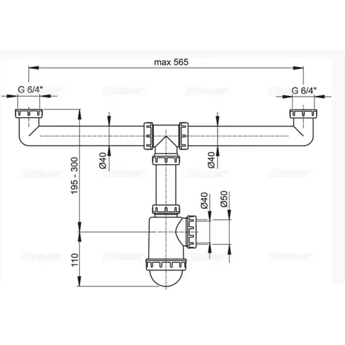 ALCA szifon kétmedencés mosogatóhoz 6/4" hollanderrel (A448-DN50/40)
