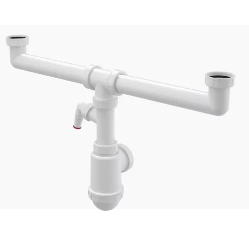 ALCA szifon kétmedencés mosogatóhoz 6/4" hollanderrel és csatlakozóval (A448P-DN50/40)