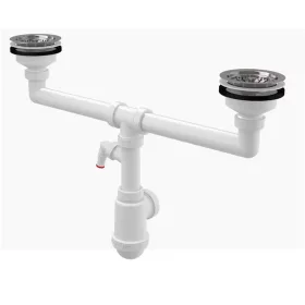   ALCA szifon kétmedencés mosogatóhoz, rozsdamentes leeresztővel DN115 és csatlakozóval (A453P)