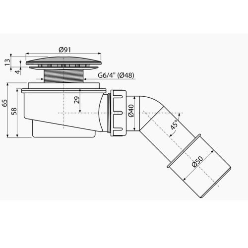 ALCA Zuhanytálca szifon d60mm, csökkentett magasságú, króm fedlappal (A471CR-60)