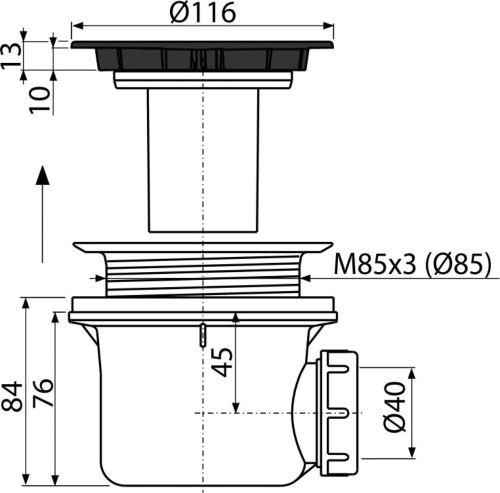 ALCA Zuhanytálca szifon LUX d90mm, fekete-matt fedlappal (A49BLACK)
