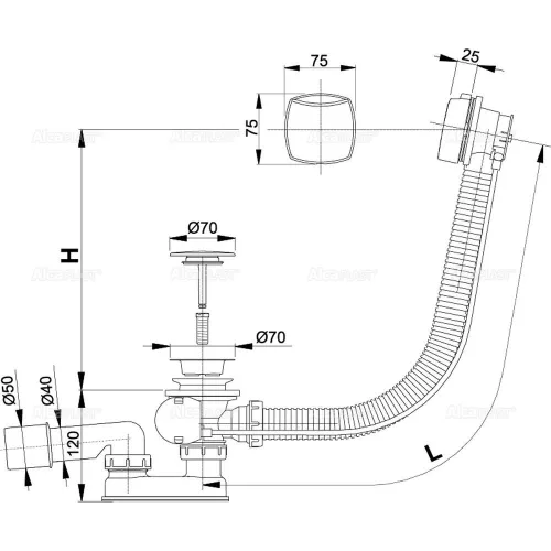 ALCA Automata kád le- és túlfolyó szifonnal, 800mm, KRÓM (A51CRM-80)