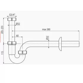   ALCA helytakarékos mosdószifon DN40, leeresztő nélkül, 5/4" hollanderrel (A434)