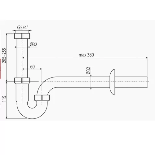 ALCA helytakarékos mosdószifon DN40, leeresztő nélkül, 5/4" hollanderrel (A434)
