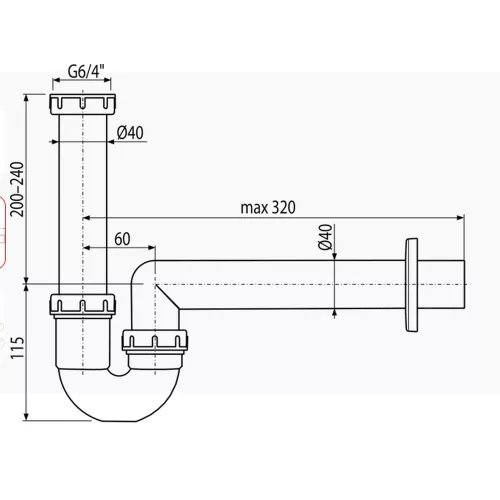 ALCA mosogató csőszifon 6/4" hollanderrel (A80-DN40)
