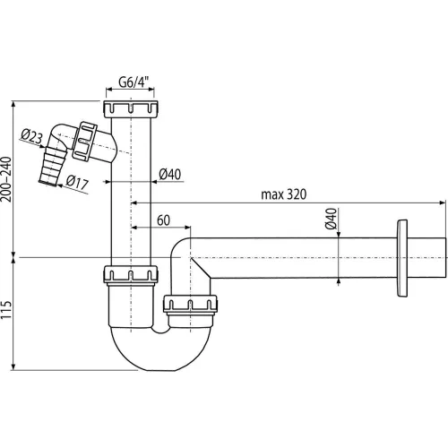 ALCA mosogató csőszifon 6/4" hollanderrel és csatlakozóval (A81-DN40)