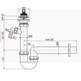   ALCA mosogató csőszifon leeresztő ráccsal DN70 és csatlakozóval (A810-DN40)