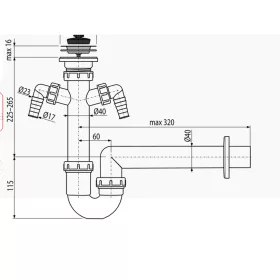   ALCA mosogató csőszifon leeresztő ráccsal DN70 és két csatlakozóval (A820-DN40)