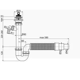   ALCA mosogató csőszifon leeresztő ráccsal DN70 és csatlakozóval, flexibilis csővel (A830-DN50/40)