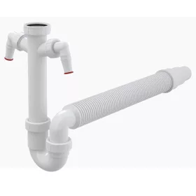   ALCA mosogató csőszifon 6/4" hollanderrel, két csatlakozóval, flexibilis csővel (A84-DN50/40)