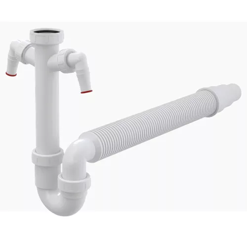 ALCA mosogató csőszifon 6/4" hollanderrel, két csatlakozóval, flexibilis csővel (A84-DN50/40)