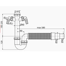   ALCA mosogató csőszifon 6/4" hollanderrel, két csatlakozóval, flexibilis csővel (A84-DN50/40)
