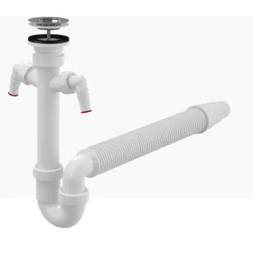   ALCA mosogató csőszifon leeresztő ráccsal DN70 és két csatlakozóval, flexibilis csővel (A840-DN50/40)