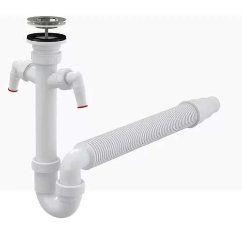 ALCA mosogató csőszifon leeresztő ráccsal DN70 és két csatlakozóval, flexibilis csővel (A840-DN50/40)