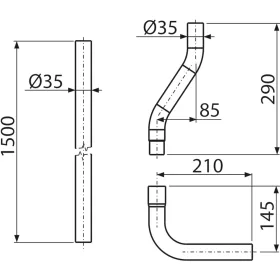 ALCA öblítőcső WC tartályhoz DN35 3 részes (A950)