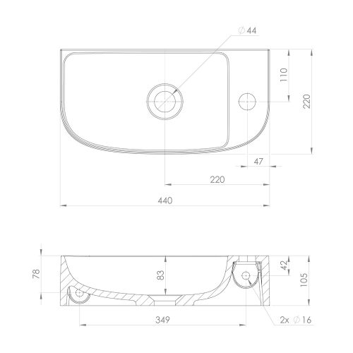 Sapho ALGA öntöttmárvány mosdó, 44x22cm (AG440)