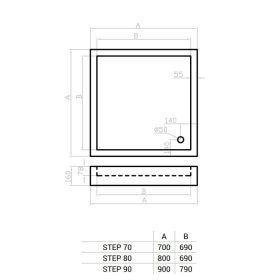   Favorit STEP zuhanytálca szögletes - szaniter akril - 90 x 90 cm