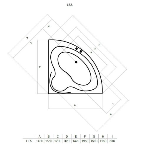 Favorit LEA szaniter akril sarokkád előlappal - állvánnyal 140 x 140 cm
