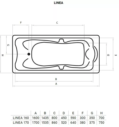 Favorit LINEA szaniter akril kád előlappal-oldallappal-állvánnyal 170 x 75 cm