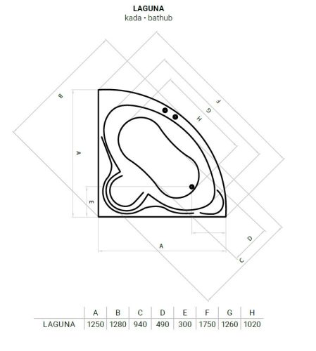 Favorit LAGUNA szaniter akril sarokkád 125 x 125 cm
