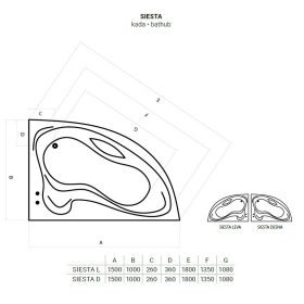   Favorit SIESTA L aszimmetrikus szaniter akril kád BALOS 150 x 100 cm