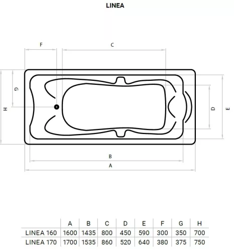 Favorit LINEA szaniter akril kád 160 x 70 cm