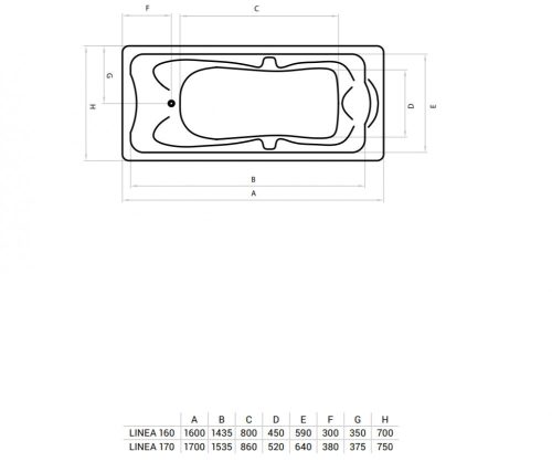 Favorit LINEA szaniter akril kád 170 x 75 cm