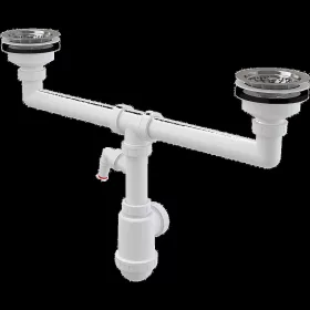   AlcaDrain Szifon kétmedencés mosogatóhoz, rozsdamentes leeresztővel A453P