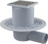 ALCA Padlóösszefolyó 105x105/50 mm vízszintes csatlakozás 50mm, rozsdamentes rács, vizes bűzzár (APV103)