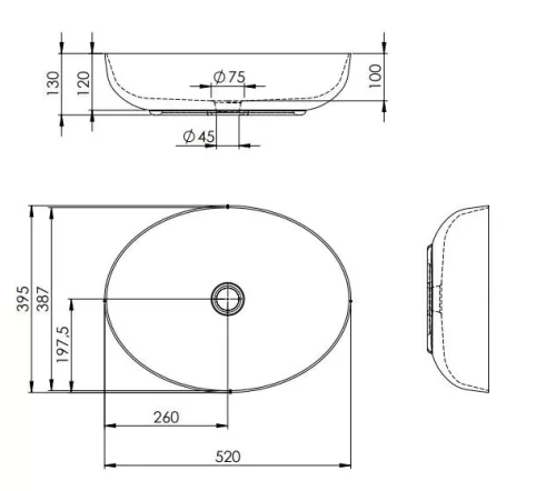 AREZZO design pultra ültethető mosdó RIKA 52x40 matt fekete