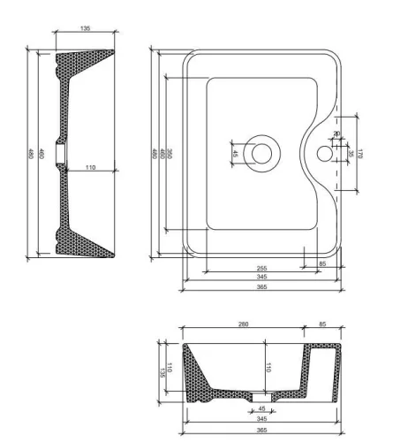 AREZZO design pultra ültethető mosdó FIONA 48x37