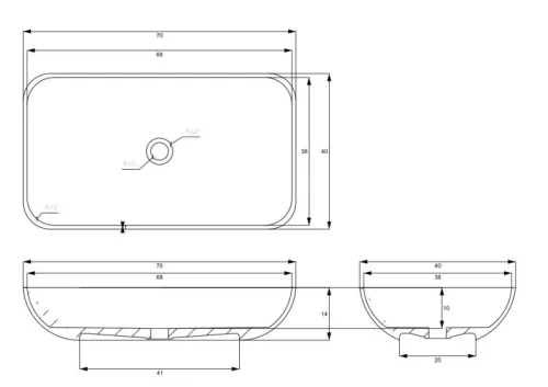 AREZZO design pultra ültethető mosdó FRESI 70x40