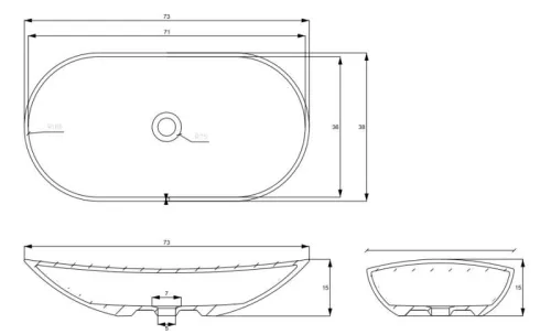 AREZZO design pultra ültethető mosdó PIATO 73x38