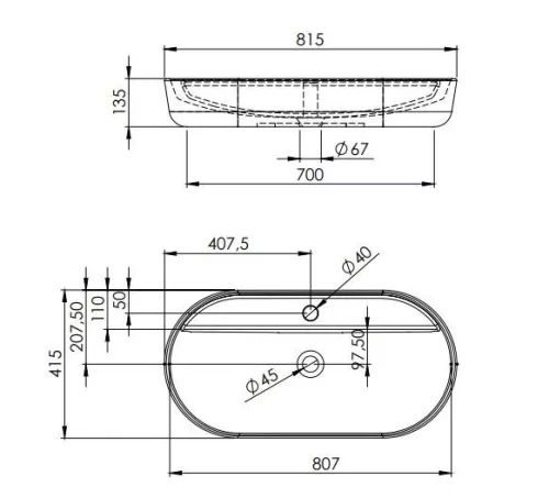 AREZZO design pultra ültethető mosdó BABETTE 82X41 matt fekete