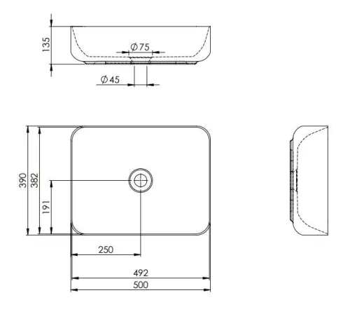 AREZZO design pultra ültethető mosdó NOMIA 50x39, matt antracit
