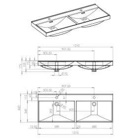 AREZZO design MAXXI 120 cm-es dupla mosdó