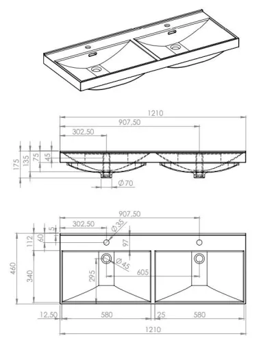 AREZZO design MAXXI 120 cm-es dupla mosdó