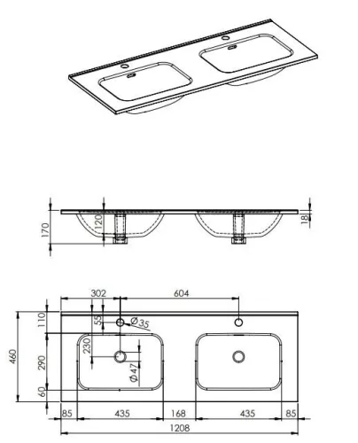 AREZZO design SKAPPA 120 cm-es dupla mosdó