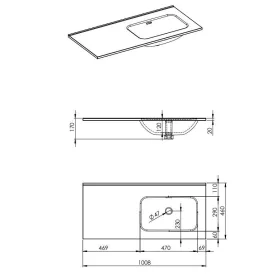   AREZZO design SKAPPA 100 cm-es mosdó (60+40) jobbos CSAPLYUK NÉLKÜL