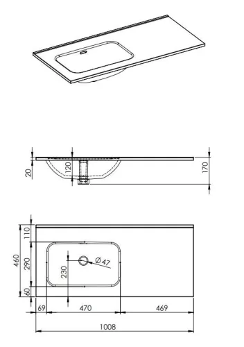 AREZZO design SKAPPA 100 cm-es mosdó (60+40) balos CSAPLYUK NÉLKÜL