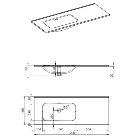   AREZZO design SKAPPA 120 cm-es mosdó (80+40) balos CSAPLYUK NÉLKÜL