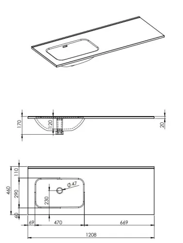 AREZZO design SKAPPA 120 cm-es mosdó (60+60) balos CSAPLYUK NÉLKÜL