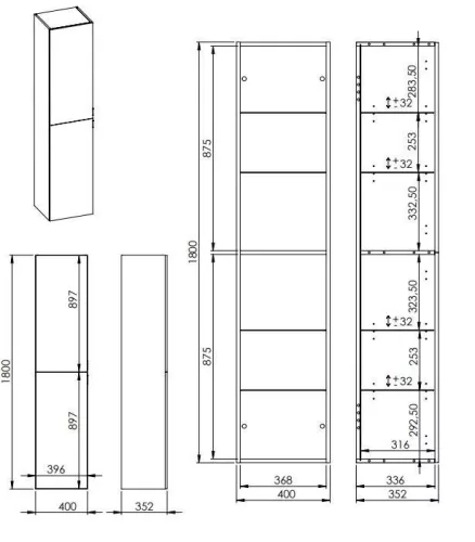 AREZZO design univerzális állószekrény bármely modellhez 40 cm-es, 2 ajtós, matt szürke
