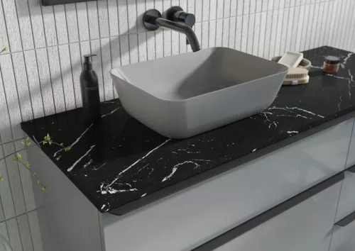 AREZZO design MARQUINA márvány 60x46 cm mosdópult Matt Fekete színben, 20 mm